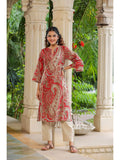 Women Red Ethnic Motifs Printed Straight Pure Cotton Kurta | FY93 - view 1