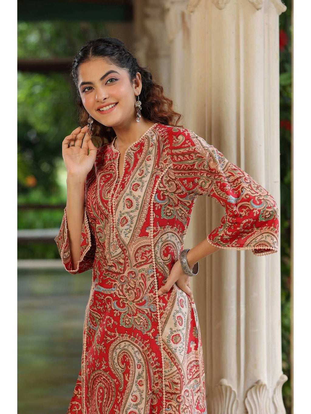 Women Red Ethnic Motifs Printed Straight Pure Cotton Kurta | U3S - view 8