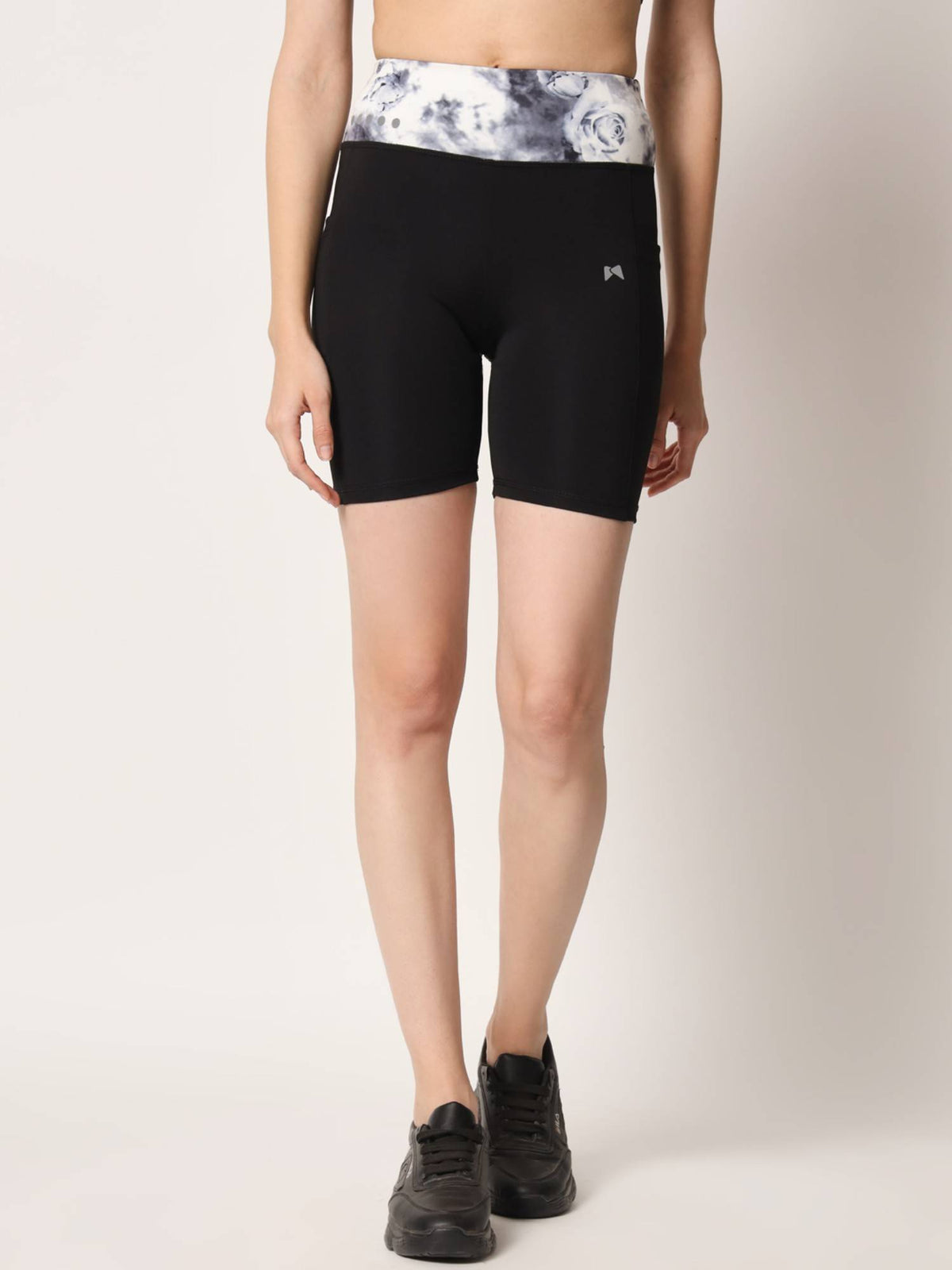 High Waist Printerd Belt Shorts Black - view 1