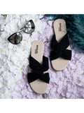 Women Black Open Toe Flats | F61 - view 1