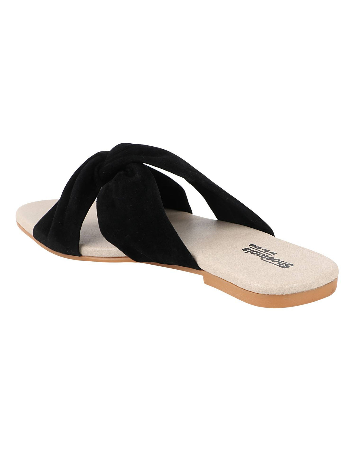 Women Black Open Toe Flats | F61 - view 2