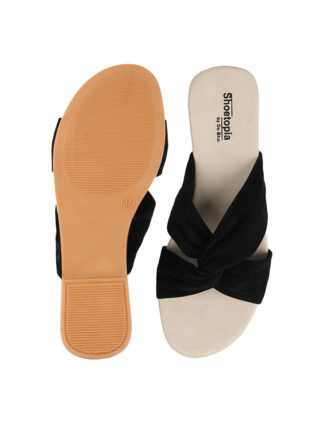 Women Black Open Toe Flats | F61 - view 4