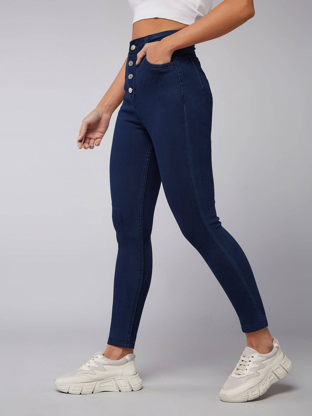 Womens Navy Blue Skinny Fit High Rise Clean Look Stretchable Jeans | RF89 - view 2