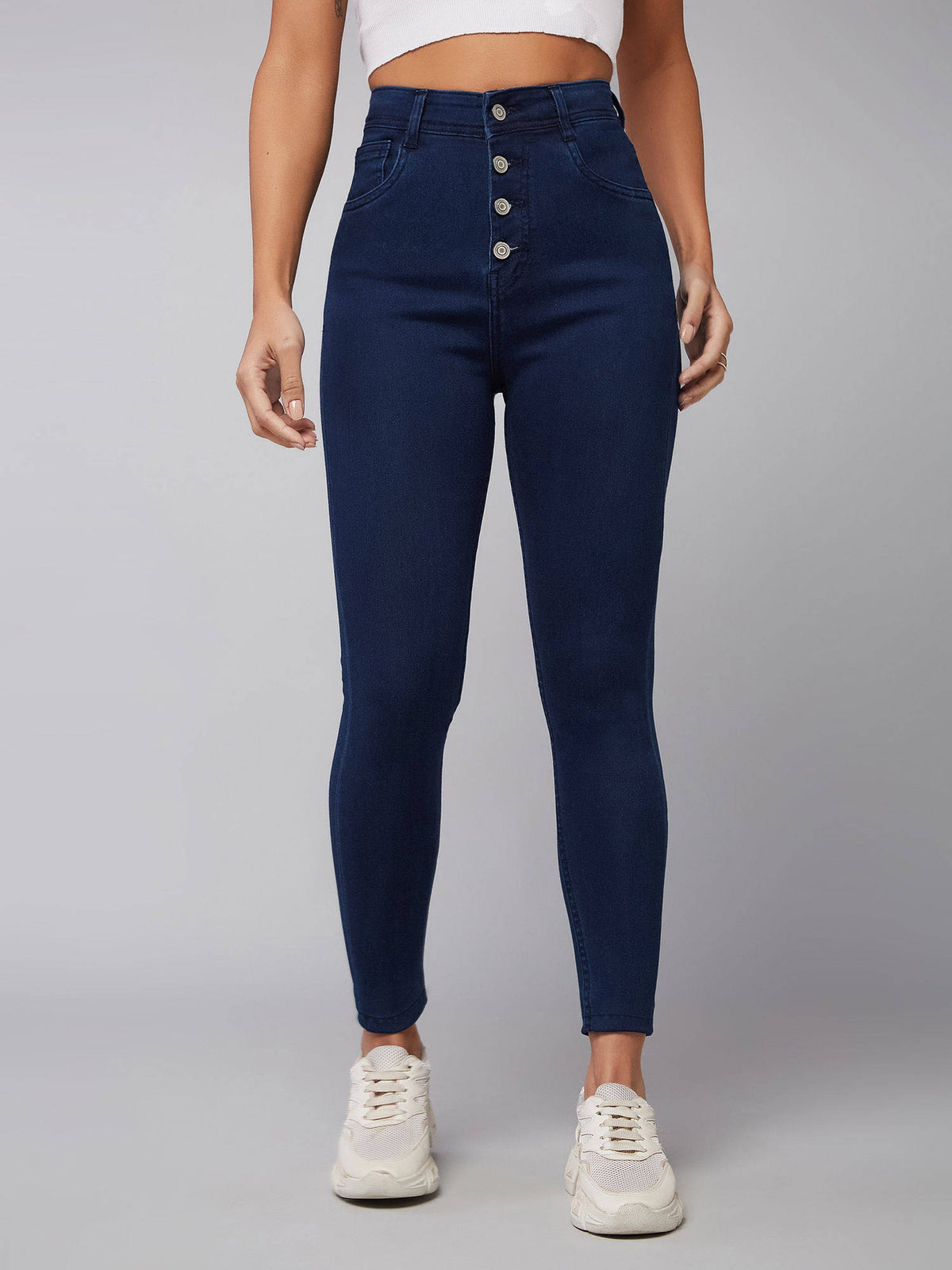 Womens Navy Blue Skinny Fit High Rise Clean Look Stretchable Jeans | RF89 - view 1