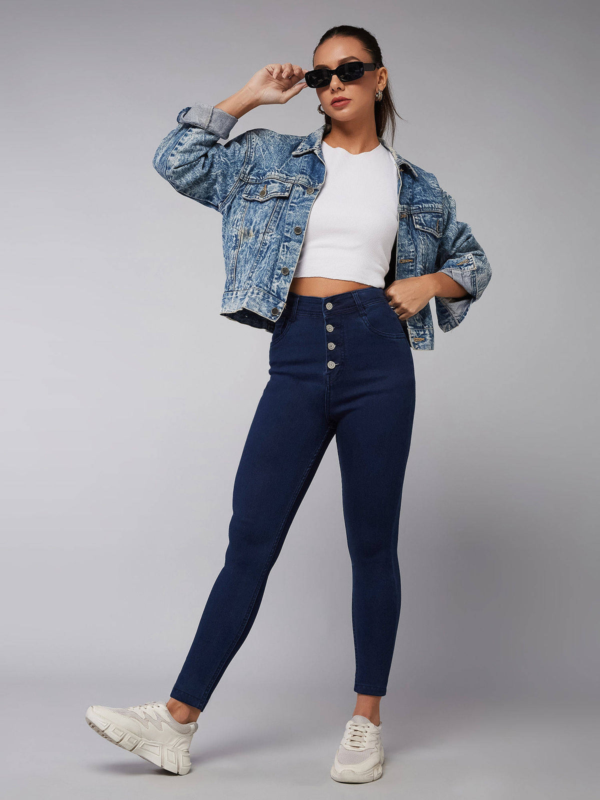Womens Navy Blue Skinny Fit High Rise Clean Look Stretchable Jeans | RF89 - view 3