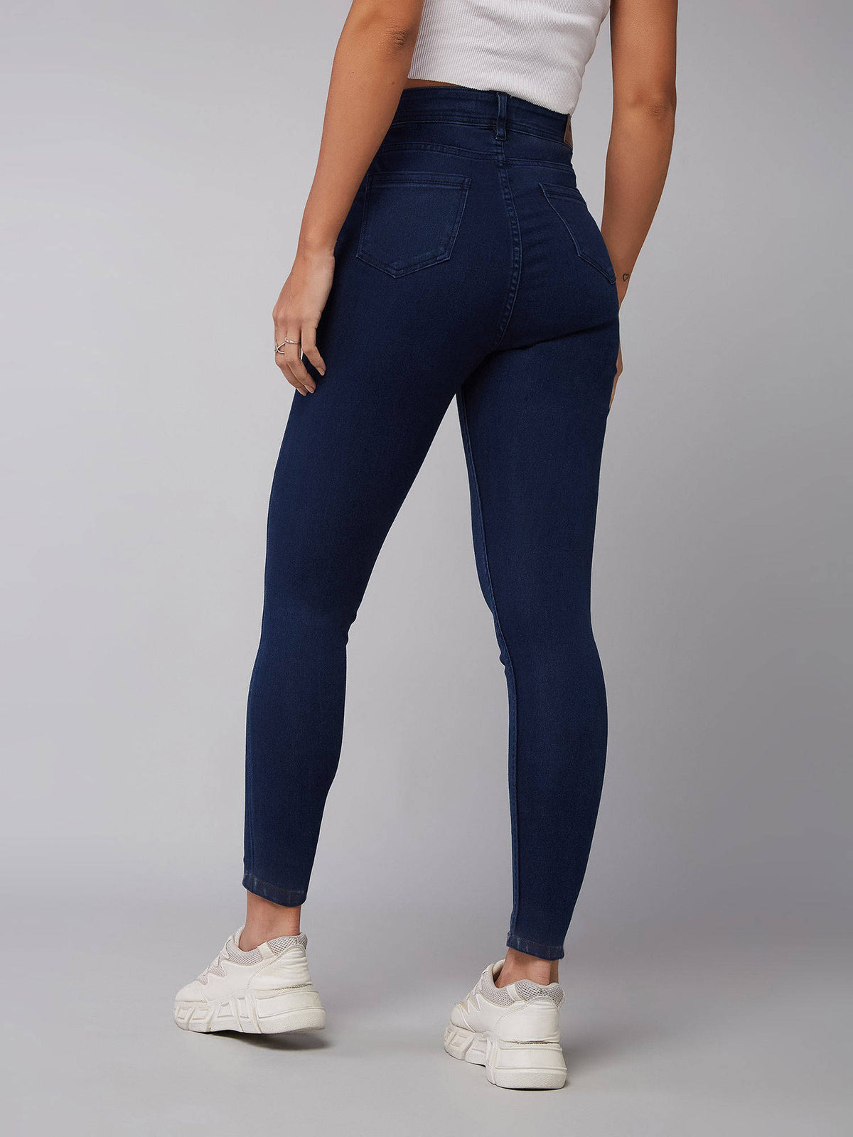 Womens Navy Blue Skinny Fit High Rise Clean Look Stretchable Jeans | RF89 - view 4