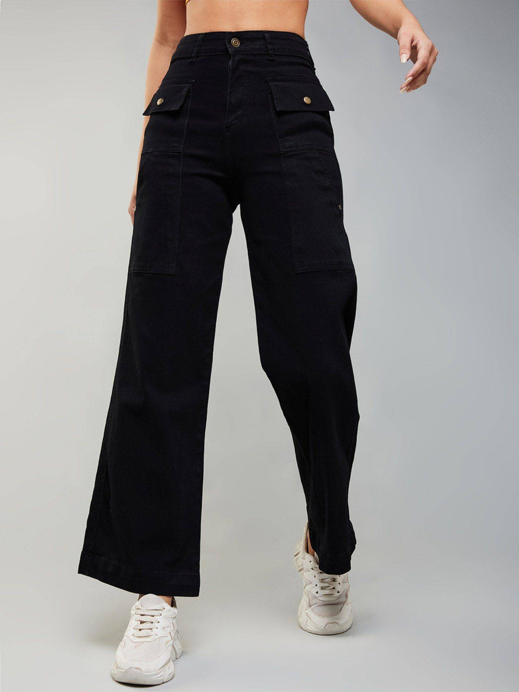 Women's Navy Blue Solid Boot Cut High Waist Jeans | BT10 - view 7