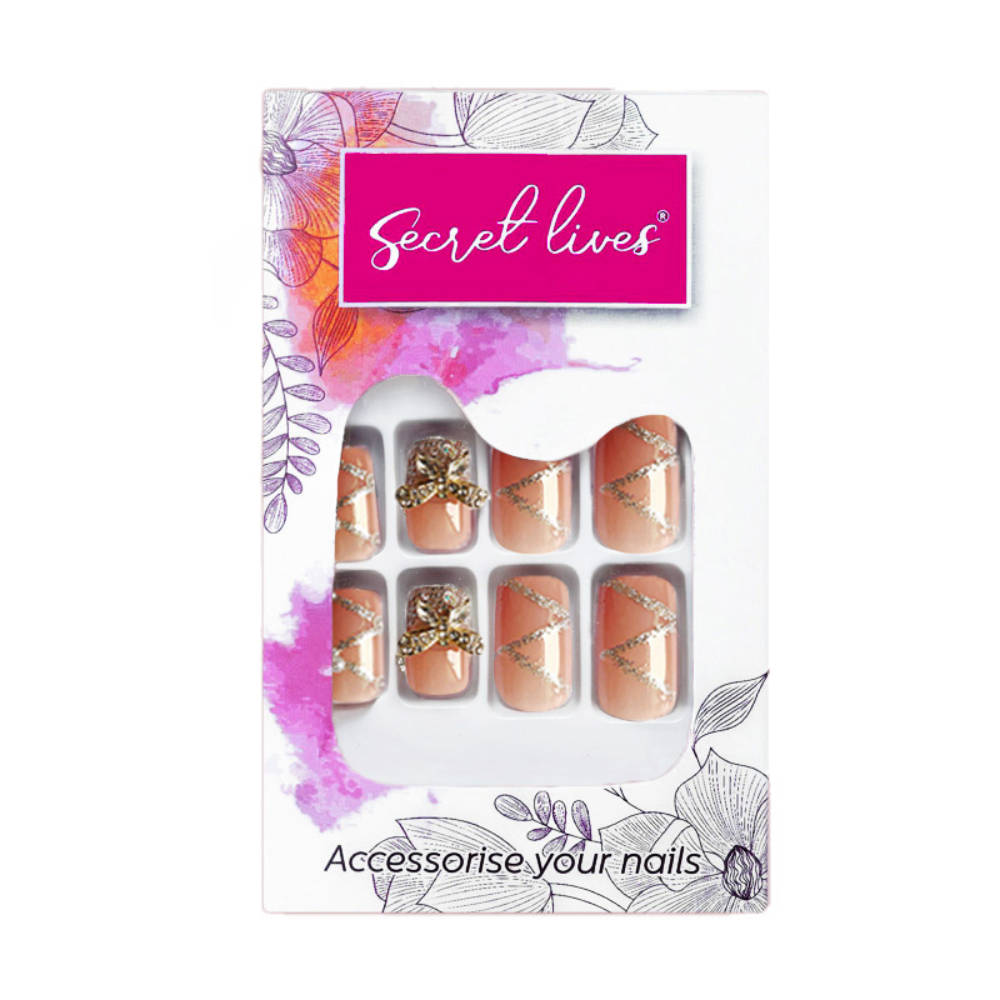 Nude Color With White Pearls & Silver Glitter With 3D Bow | T32 - view 1