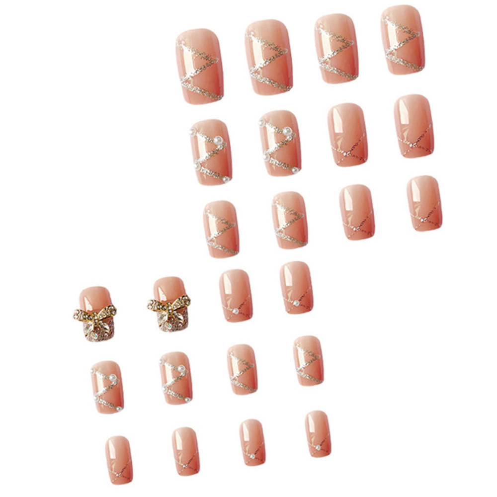 Nude Color With White Pearls & Silver Glitter With 3D Bow | T32 - view 3