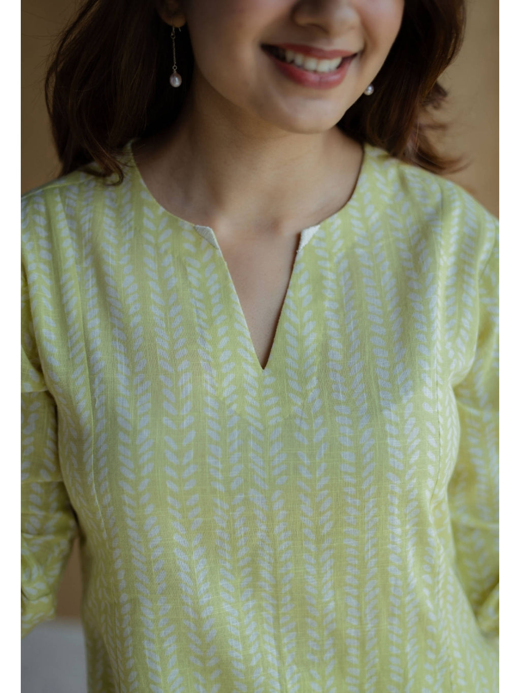Lime Green Hand Block Printed Slub Cotton Embroidered Kurta | KDG - view 8