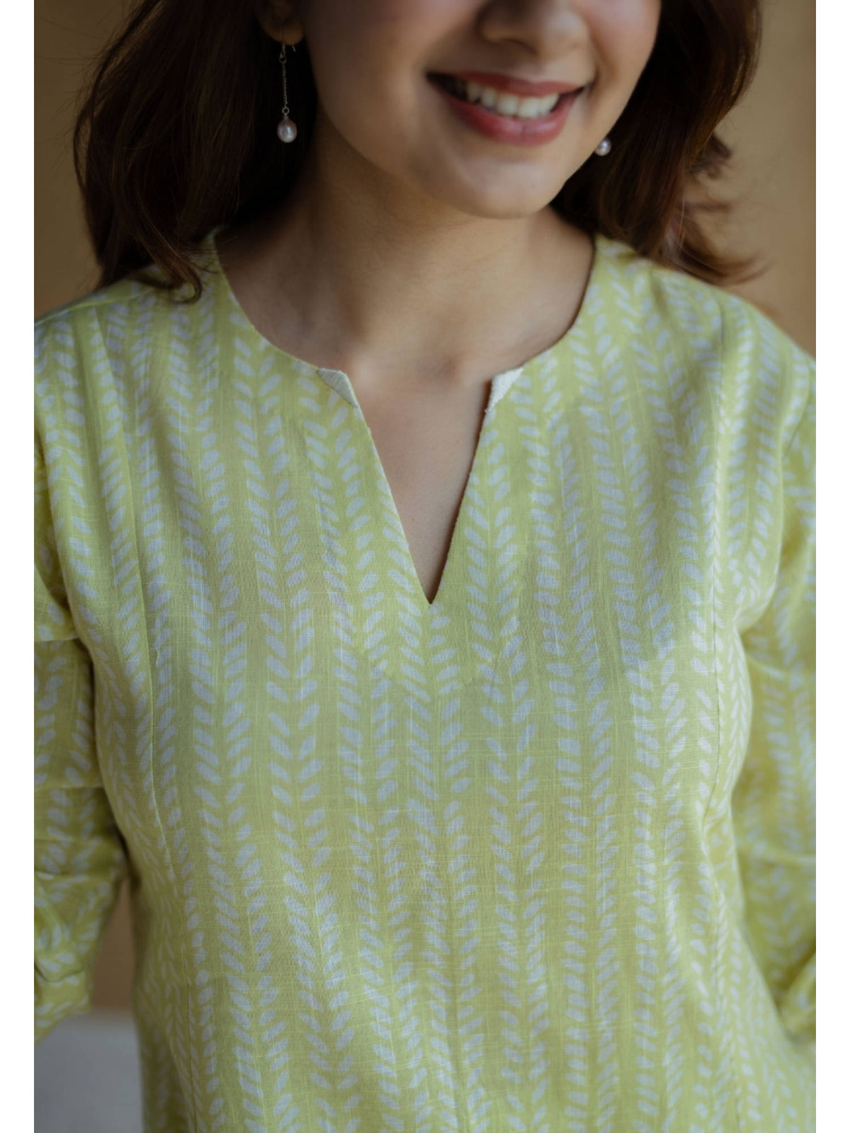 Lime Green Hand Block Printed Slub Cotton Embroidered Kurta | FY93 - view 8