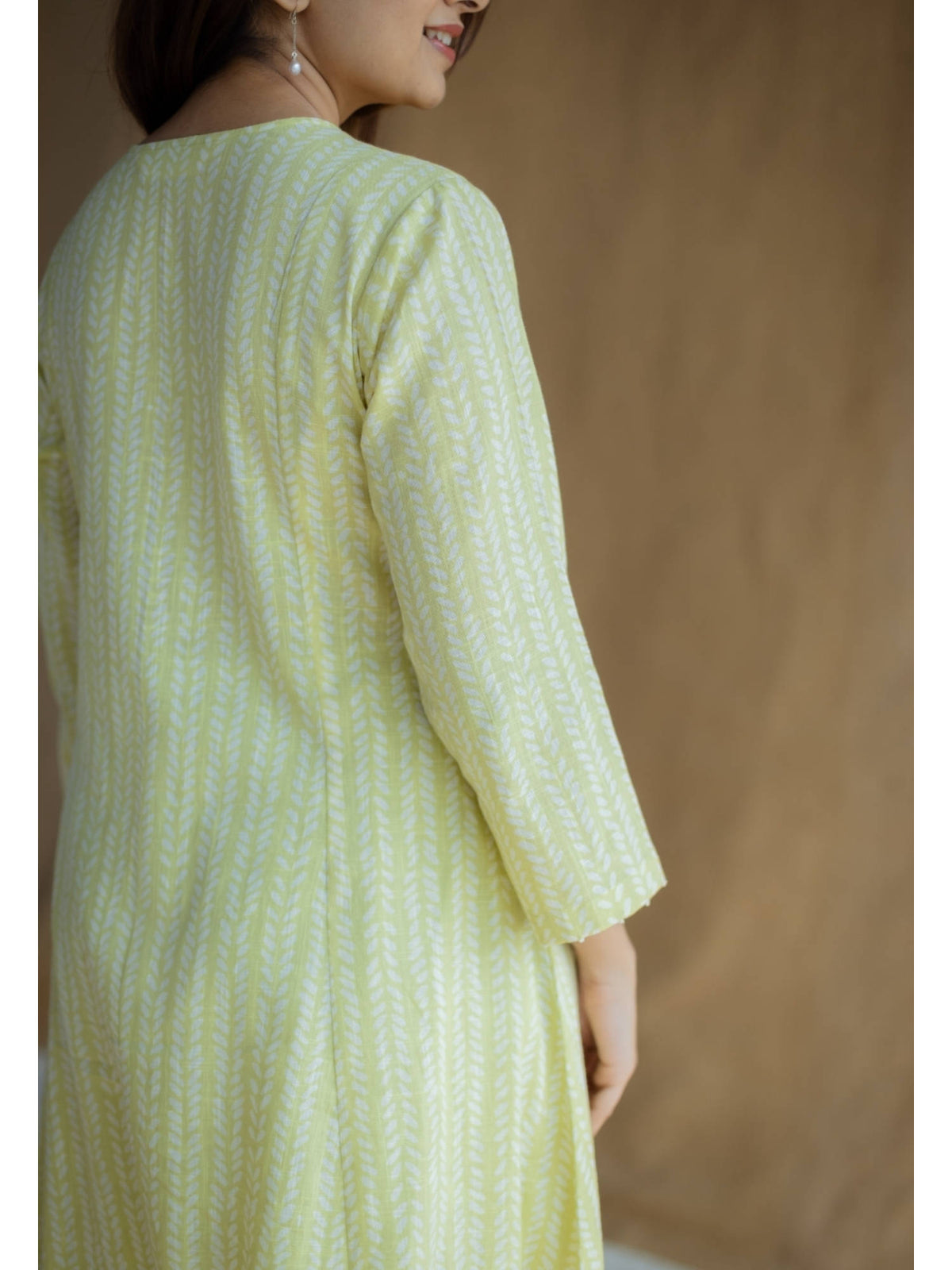 Lime Green Hand Block Printed Slub Cotton Embroidered Kurta | FY93 - view 9