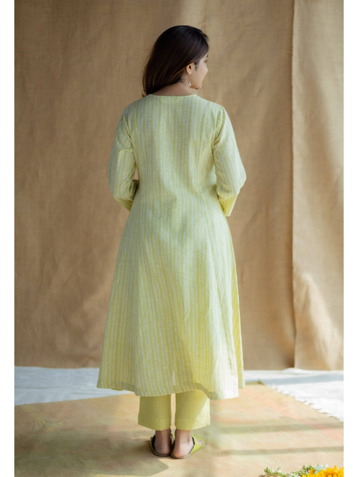 Lime Green Hand Block Printed Slub Cotton Embroidered Kurta | FY93 - view 10