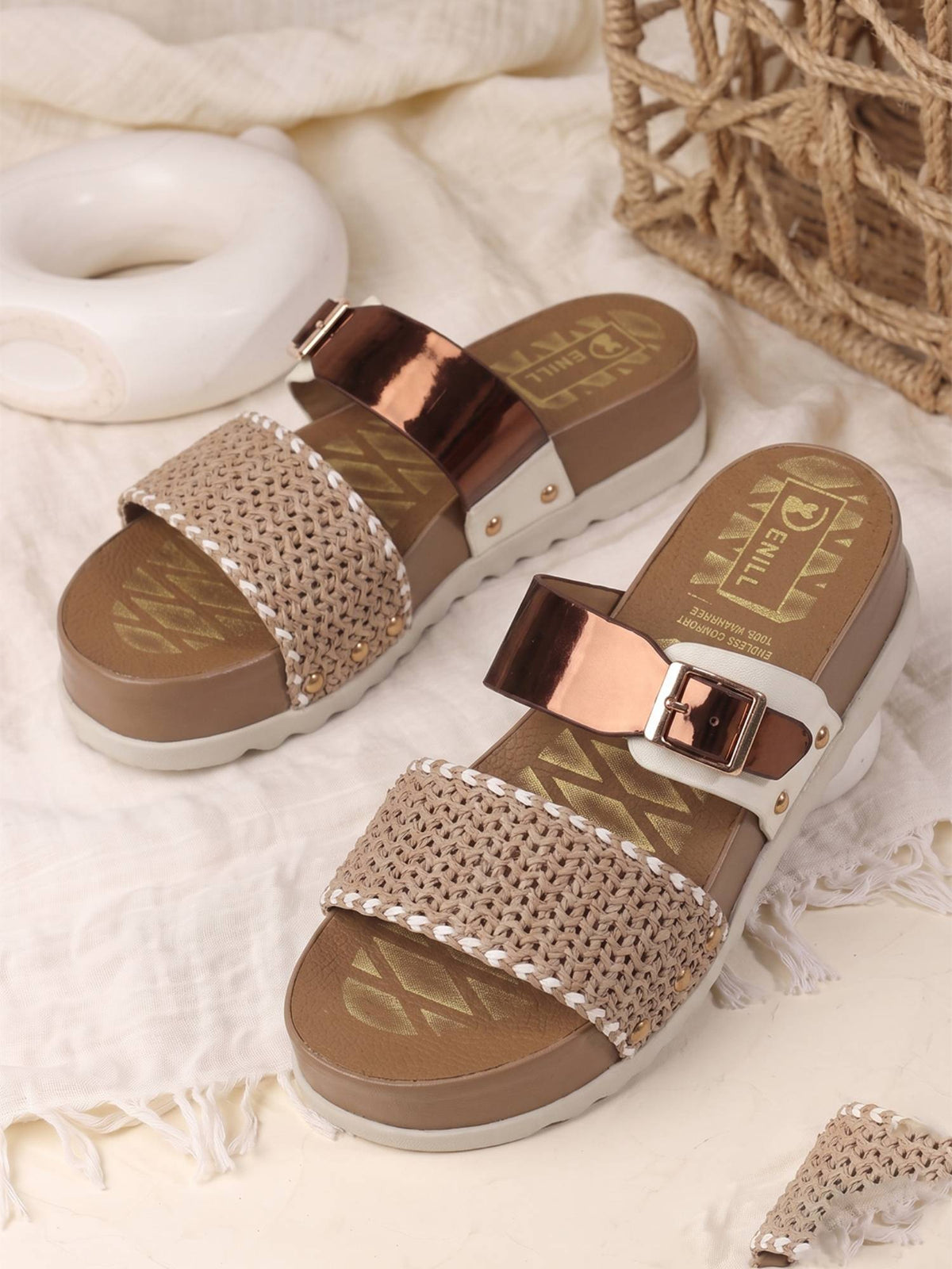 Copper Dnill Women's Platform Sandals with Woven Strap and Buckle Detailing | SD89 - view 4