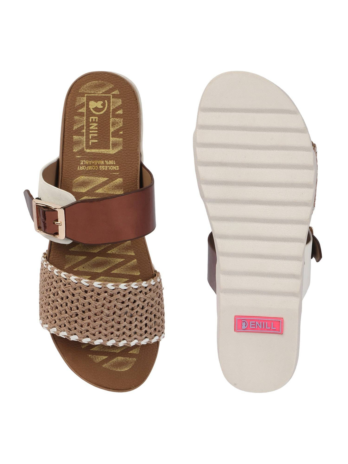Copper Dnill Women's Platform Sandals with Woven Strap and Buckle Detailing | SD89 - view 5