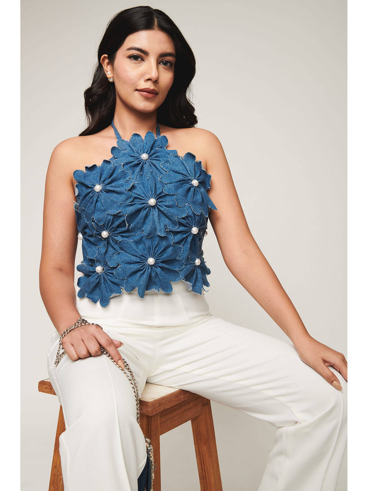 Halter Neck 3D Flower Top | HT67 - view 2
