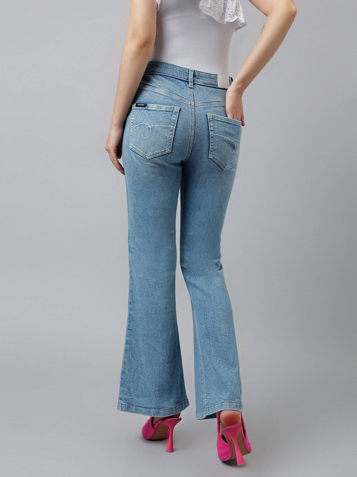 Women Blue Comfort Boot Cut High Rise Low Distressed Stretchable Jeans | BT10 - view 3