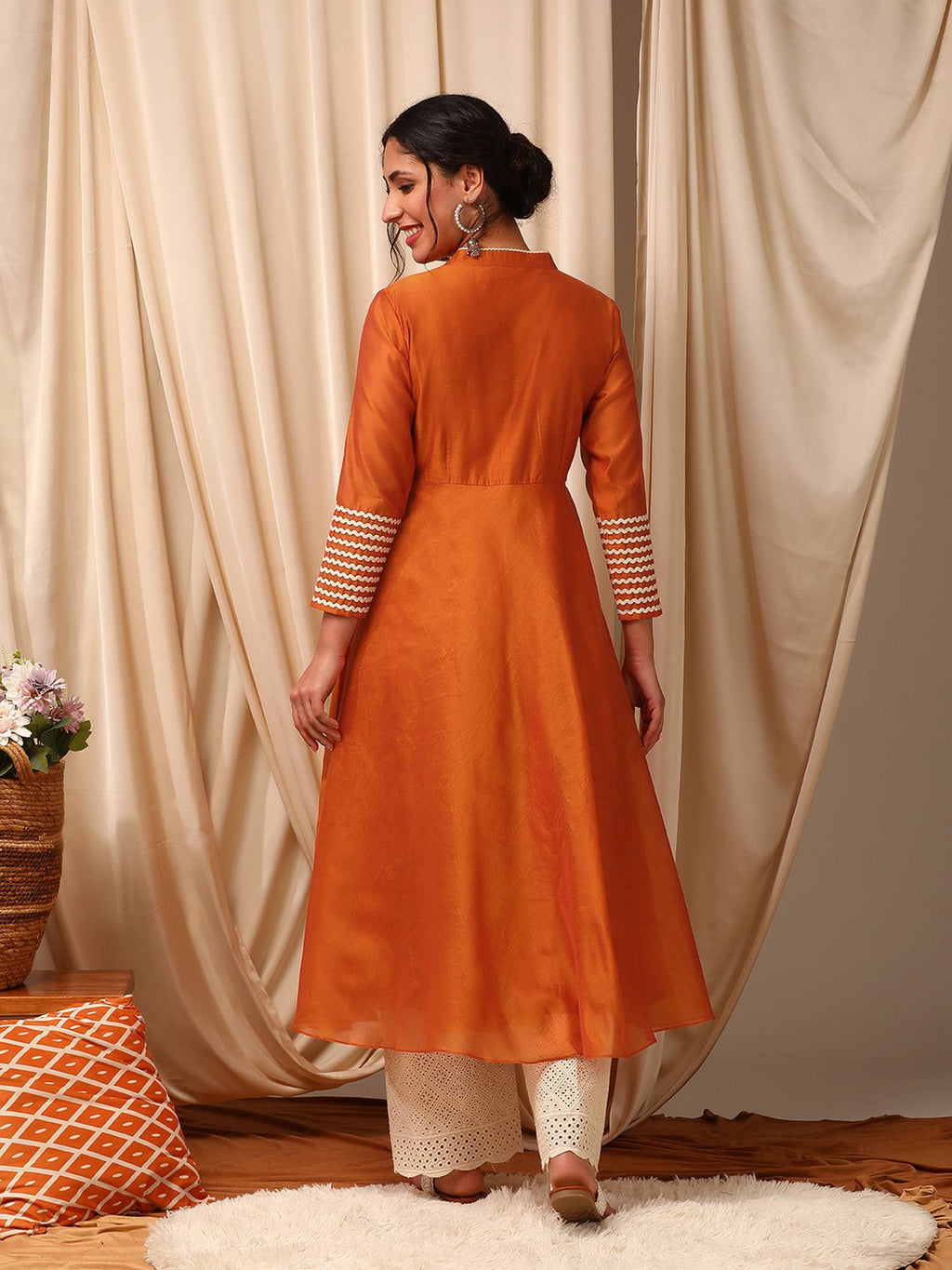 Solid Gotta Detailed A-Line Rust Kurta | FY93 - view 2