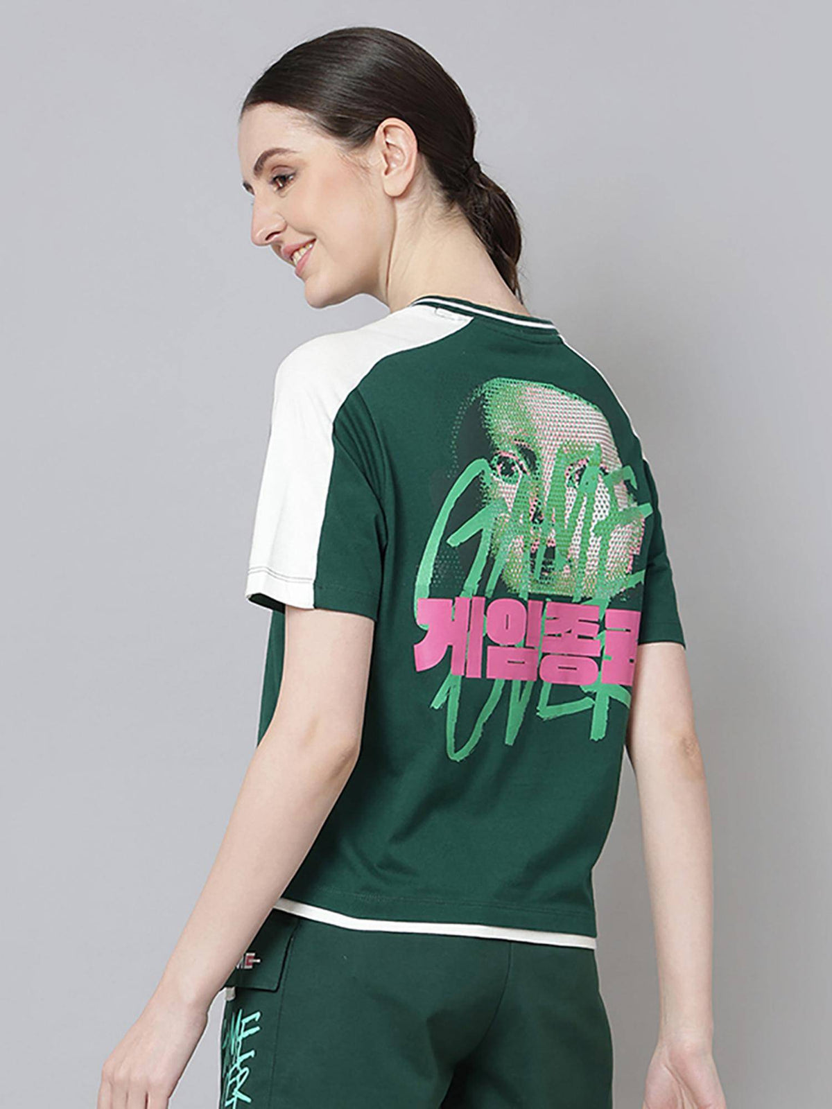 Official Squid Game Women Half Sleeves V-Neck Graphic Printed Loose T-Shirt | TS56 - view 5