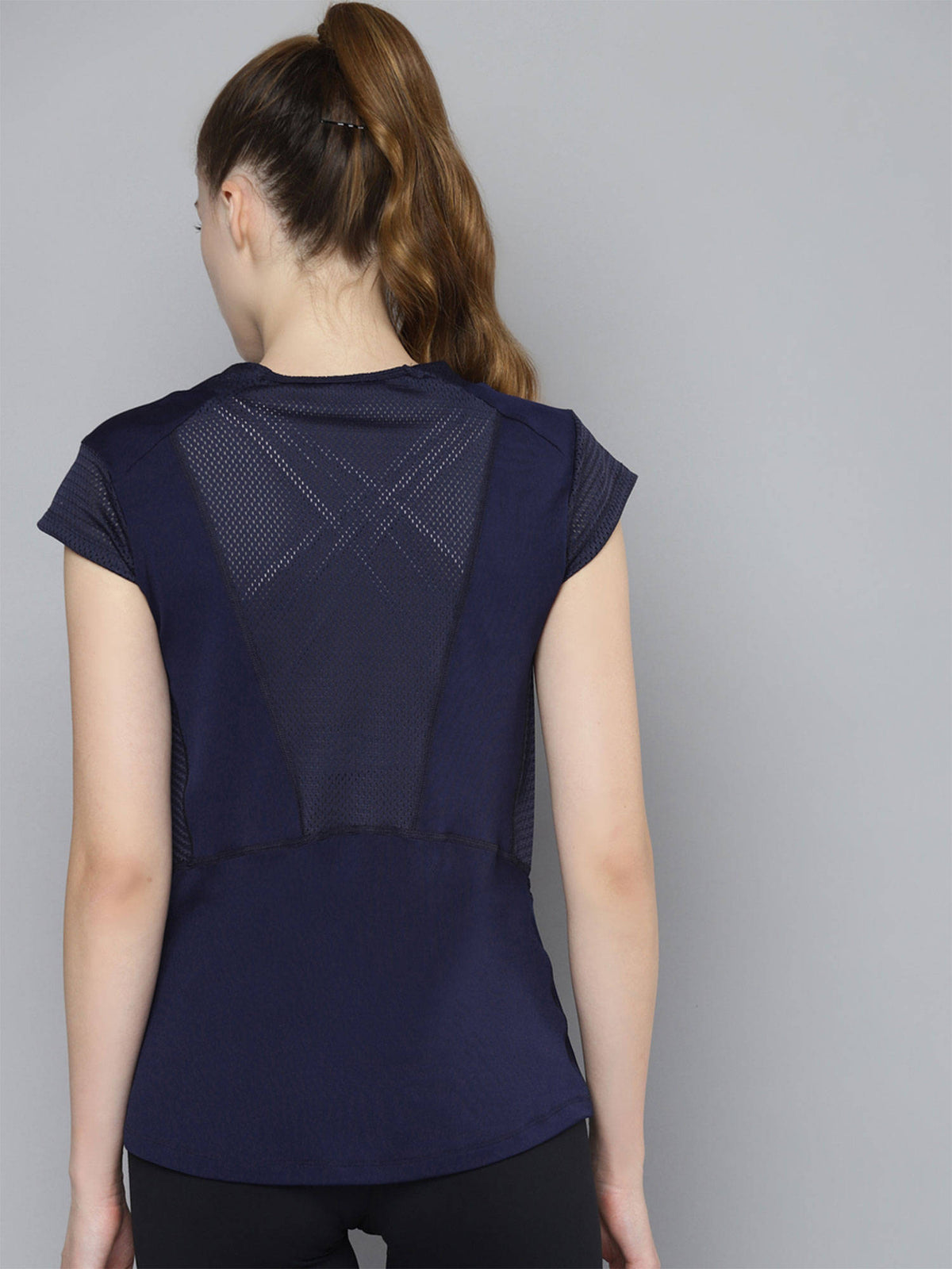 Women Navy Blue Self Design Relaxed Fit Sports T-shirt | TT89 - view 2