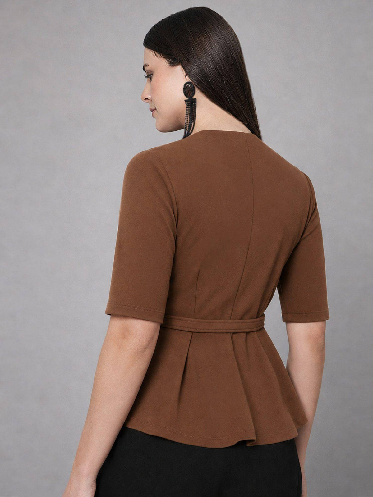 Women Brown Formal Top with Belt | pt51 - view 3