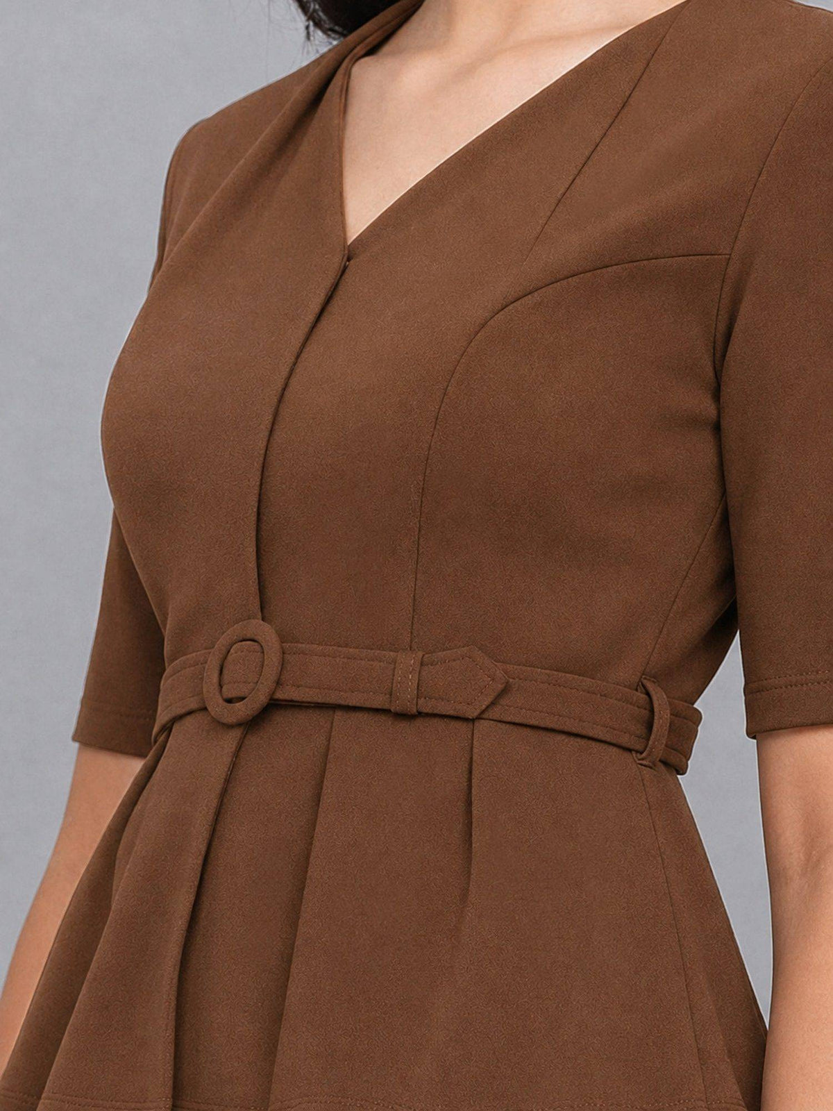 Women Brown Formal Top with Belt | pt51 - view 4