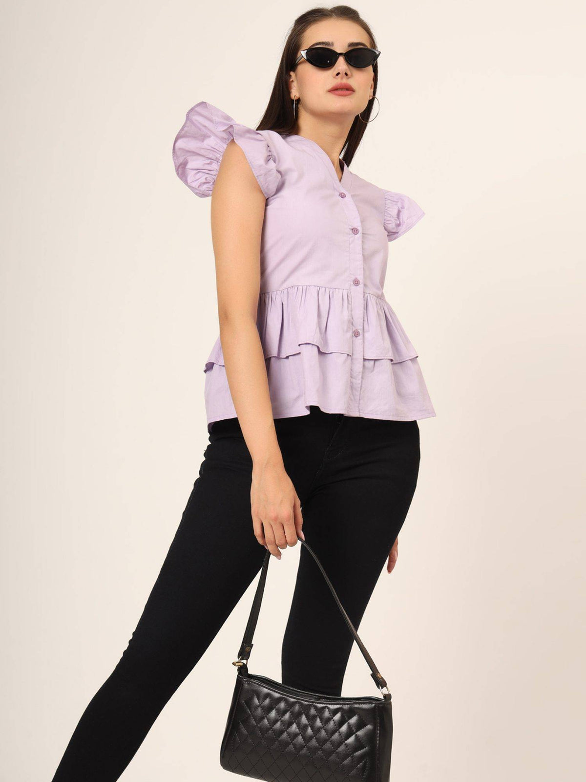 Flutter Sleeve Ruffles Cotton Peplum Top | pt51 - view 3