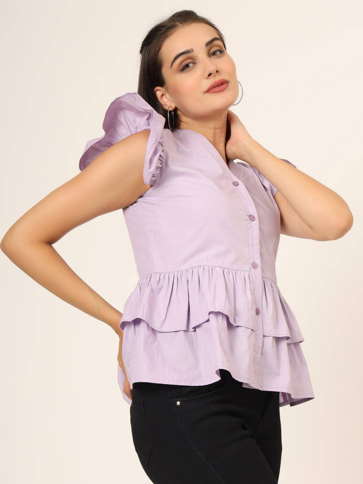 Flutter Sleeve Ruffles Cotton Peplum Top | pt51 - view 5
