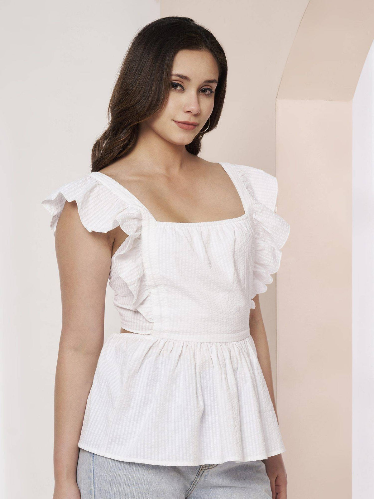 Flared Sleeve Cotton Peplum Top | pt51 - view 5