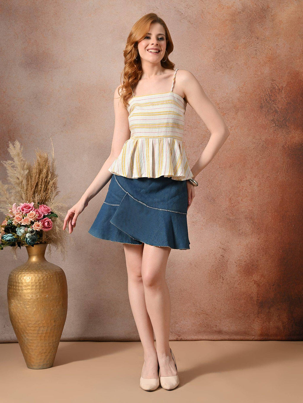 Striped Cotton Peplum Top | pt51 - view 6