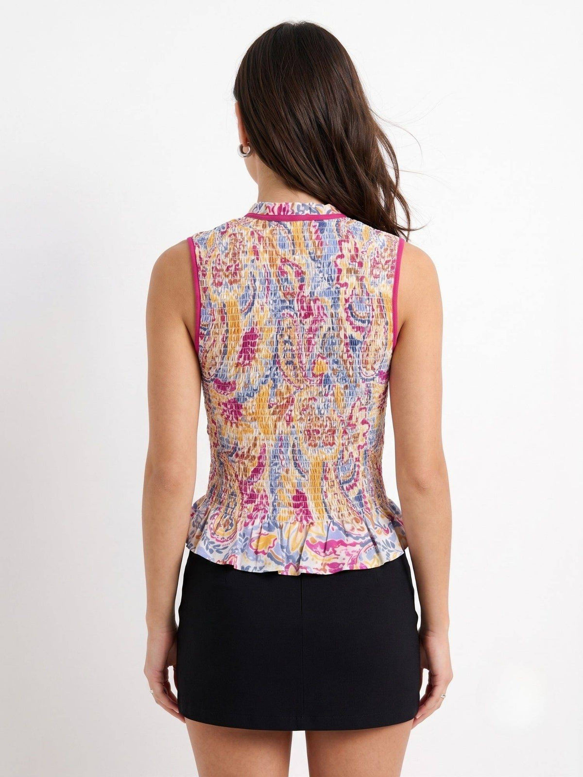Multicolor Button Down Abstract Printed Peplum Top | pt51 - view 5