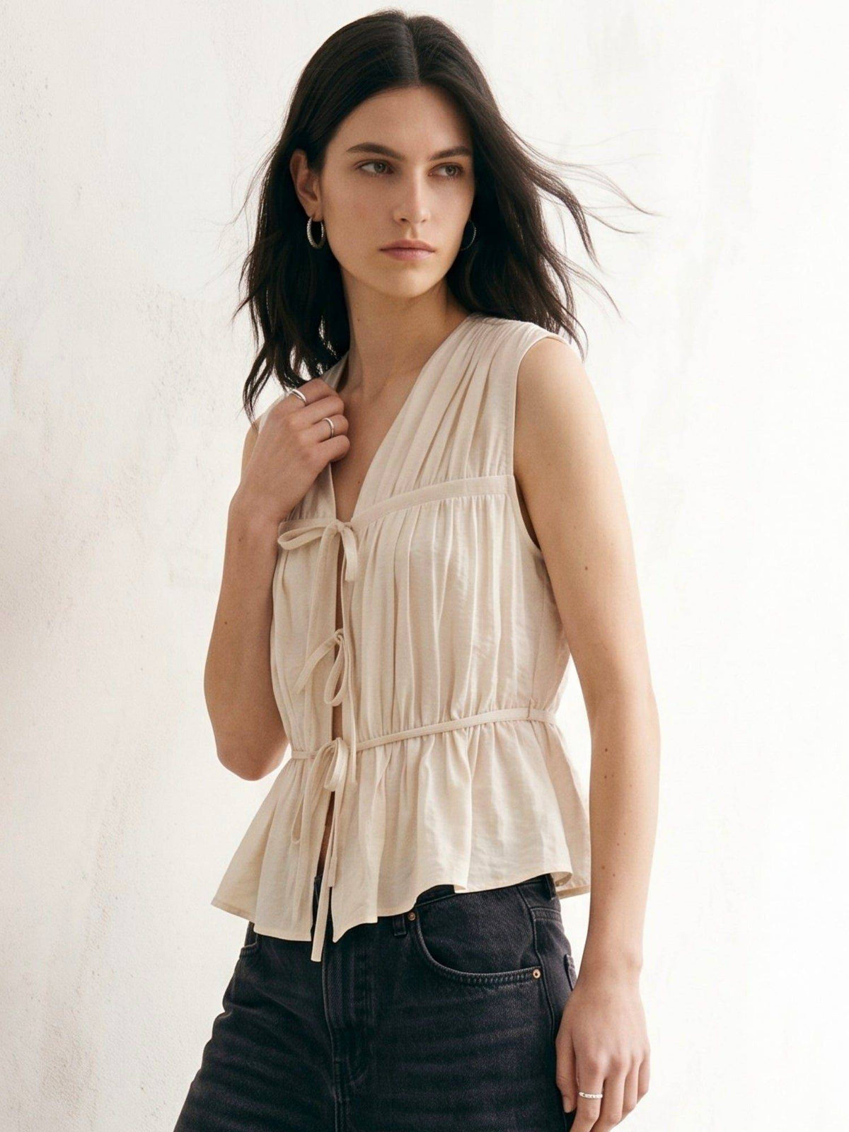 Beige Sleeveless Tie Up Top | pt51 - view 2