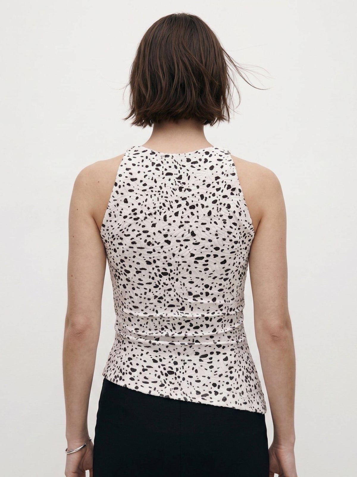 White Dalmation Print Asymmetrical Hem Halter Top | HT67 - view 6