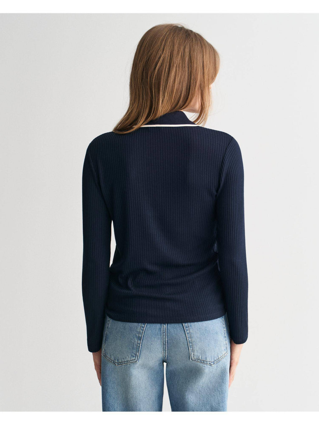 Women Blue Solid Polo Neck Full Sleeves T-Shirt | PW43 - view 2