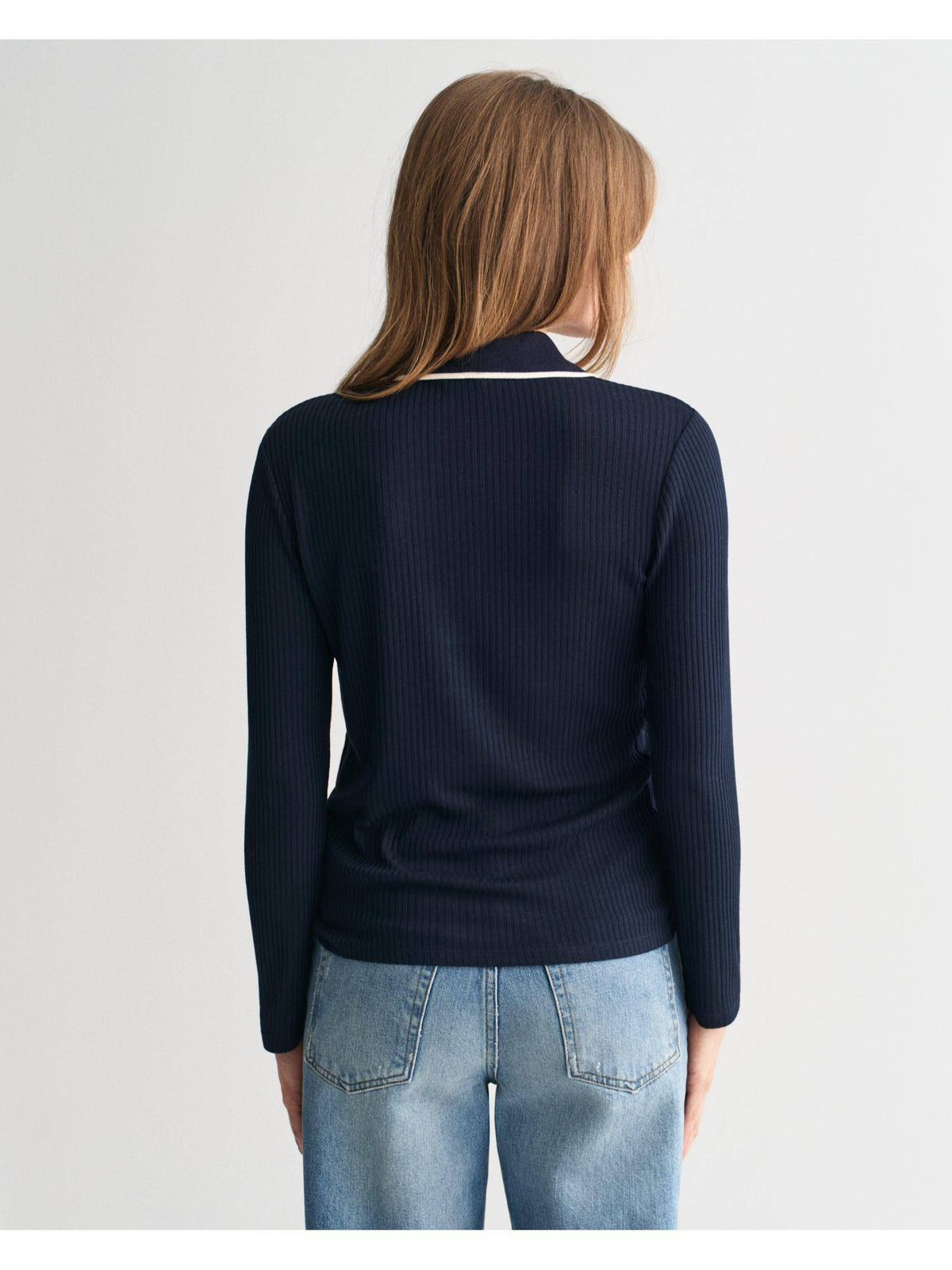 Women Blue Solid Polo Neck Full Sleeves T-Shirt | PW43 - view 2