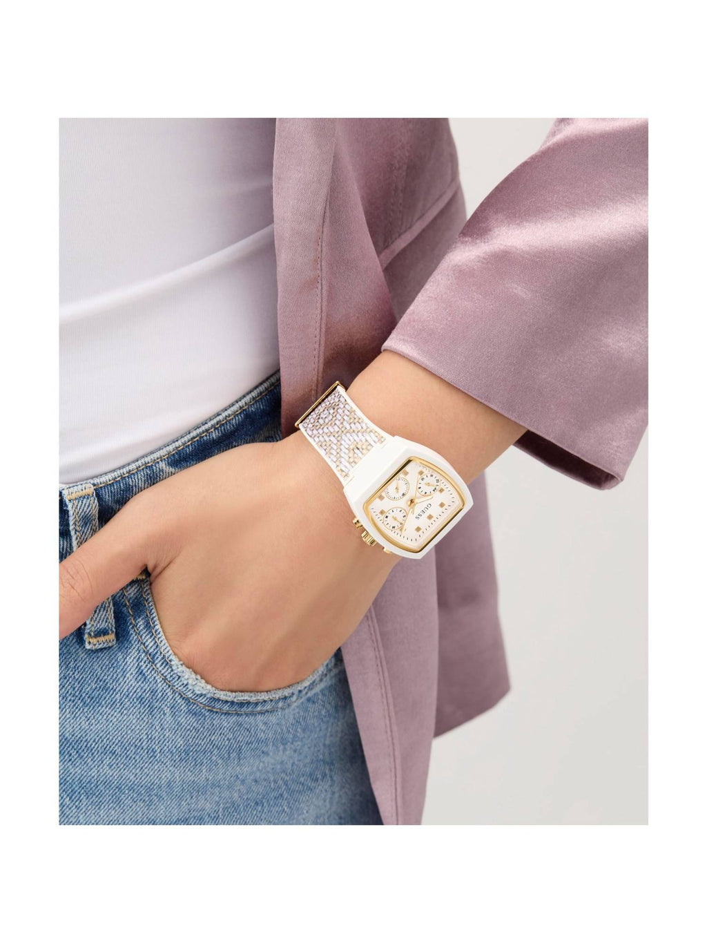 Women Rectangle White Bio-Based Polycarbonate Analog Watch - GW0863L2 (Medium) | W92 - view 1