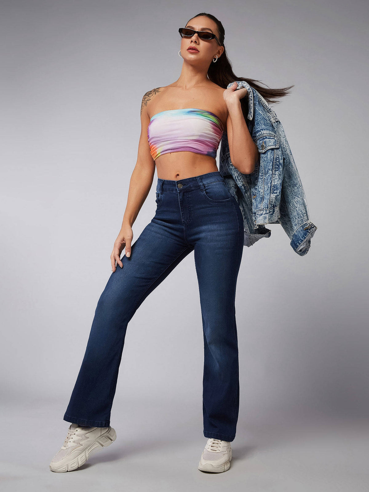 Women Navy Blue Straight Regular Stretchable Denim Jeans | ST23 - view 3