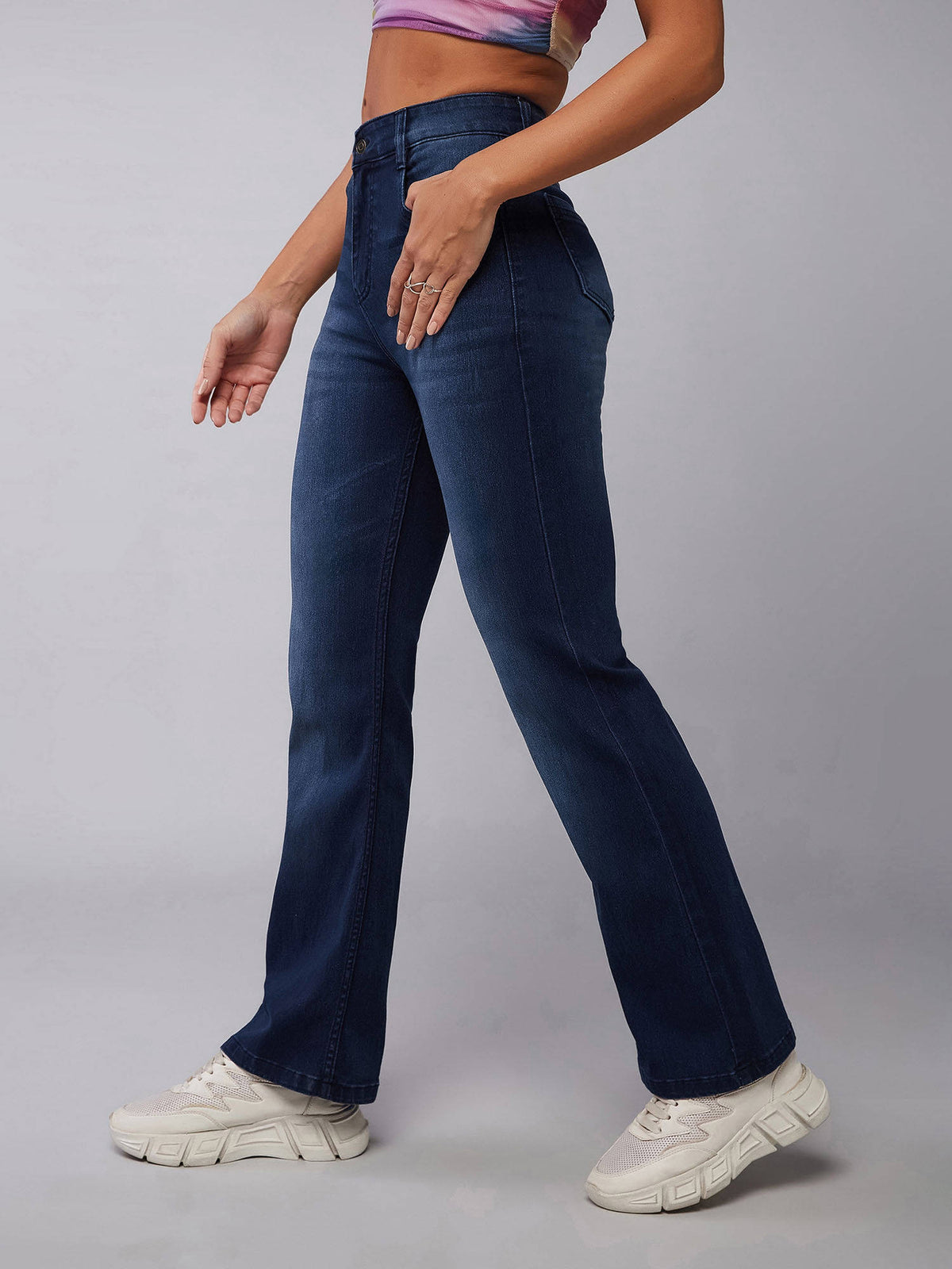 Women Navy Blue Straight Regular Stretchable Denim Jeans | ST23 - view 4