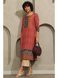 Women Red Stripes Muslin Kurta | FY93 - view 1