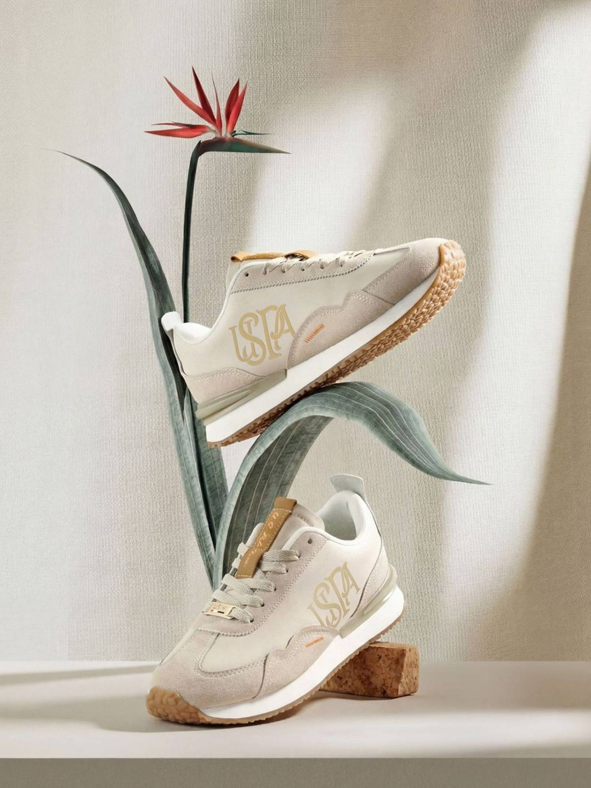Esme Beige Monogram Sneakers Shoes | SN09 - view 1