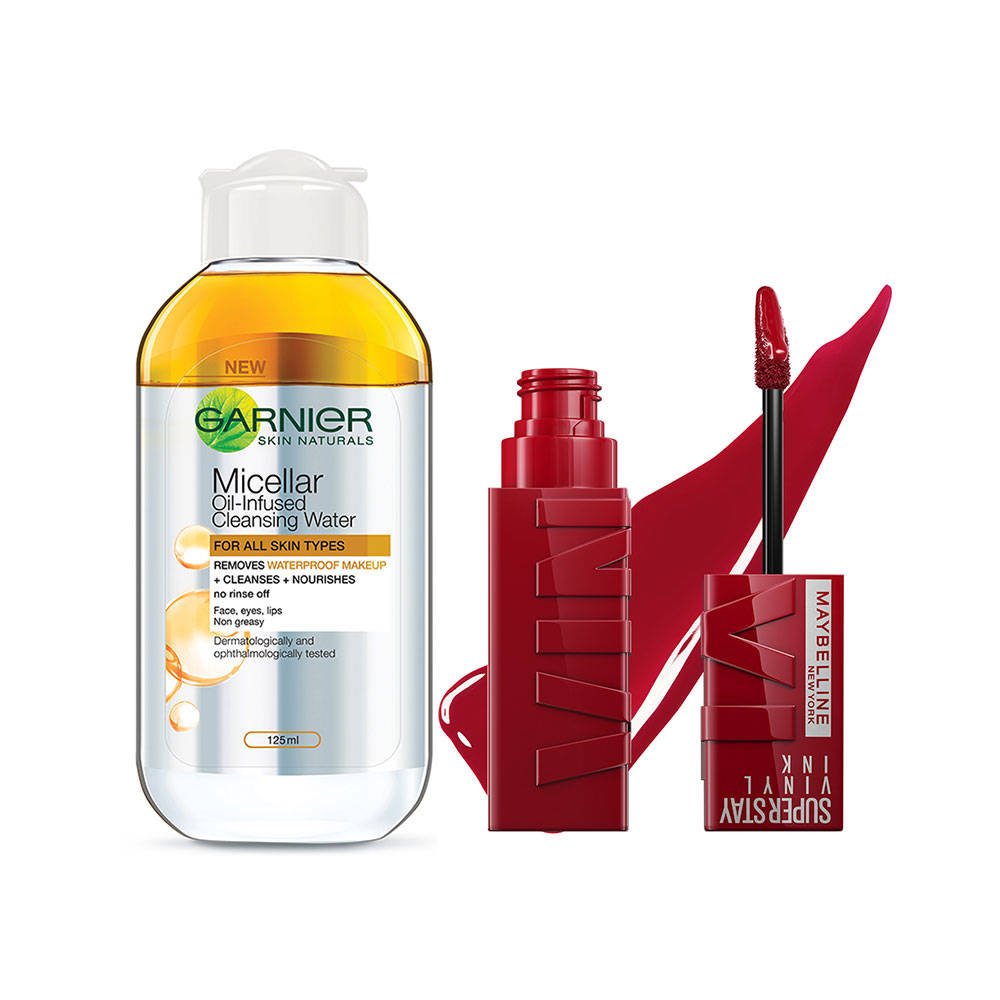 Maybelline New York Superstay Vinyl Ink Liquid Lipstick + Garnier Oil-Infused Cleansing Water | L12 - view 1
