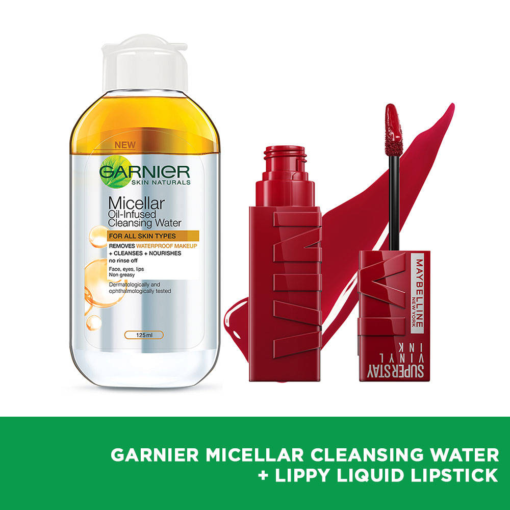 Maybelline New York Superstay Vinyl Ink Liquid Lipstick + Garnier Oil-Infused Cleansing Water | L12 - view 2