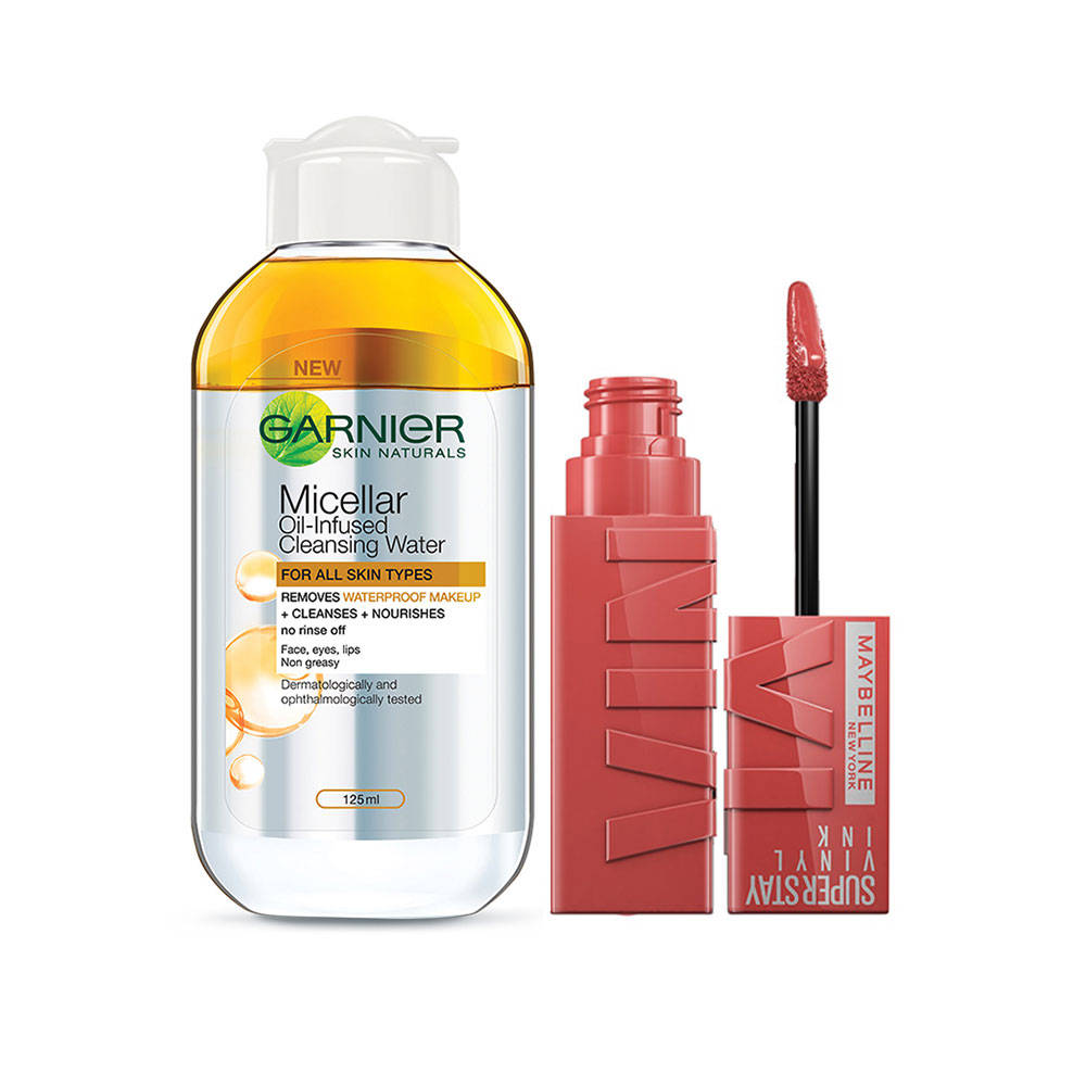 Maybelline New York Superstay Vinyl Ink Liquid Lipstick + Garnier Oil-Infused Cleansing Water | L12 - view 1