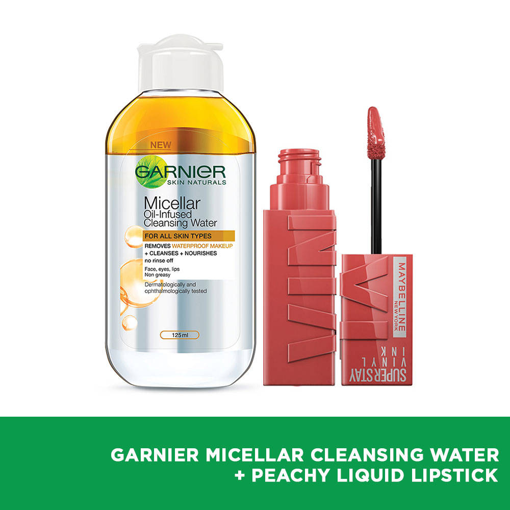Maybelline New York Superstay Vinyl Ink Liquid Lipstick + Garnier Oil-Infused Cleansing Water | L12 - view 2