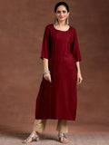 Red Woven Design Sequinned Straight Kurta with Pocket | U3S - view 1