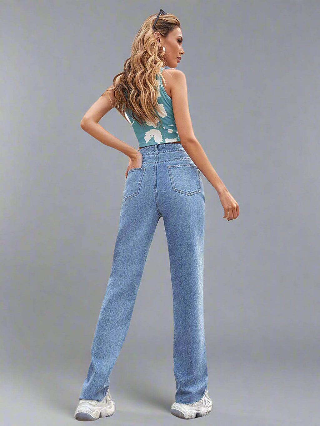 Blue Washed Relaxed Denim Jeans | RF89 - view 2