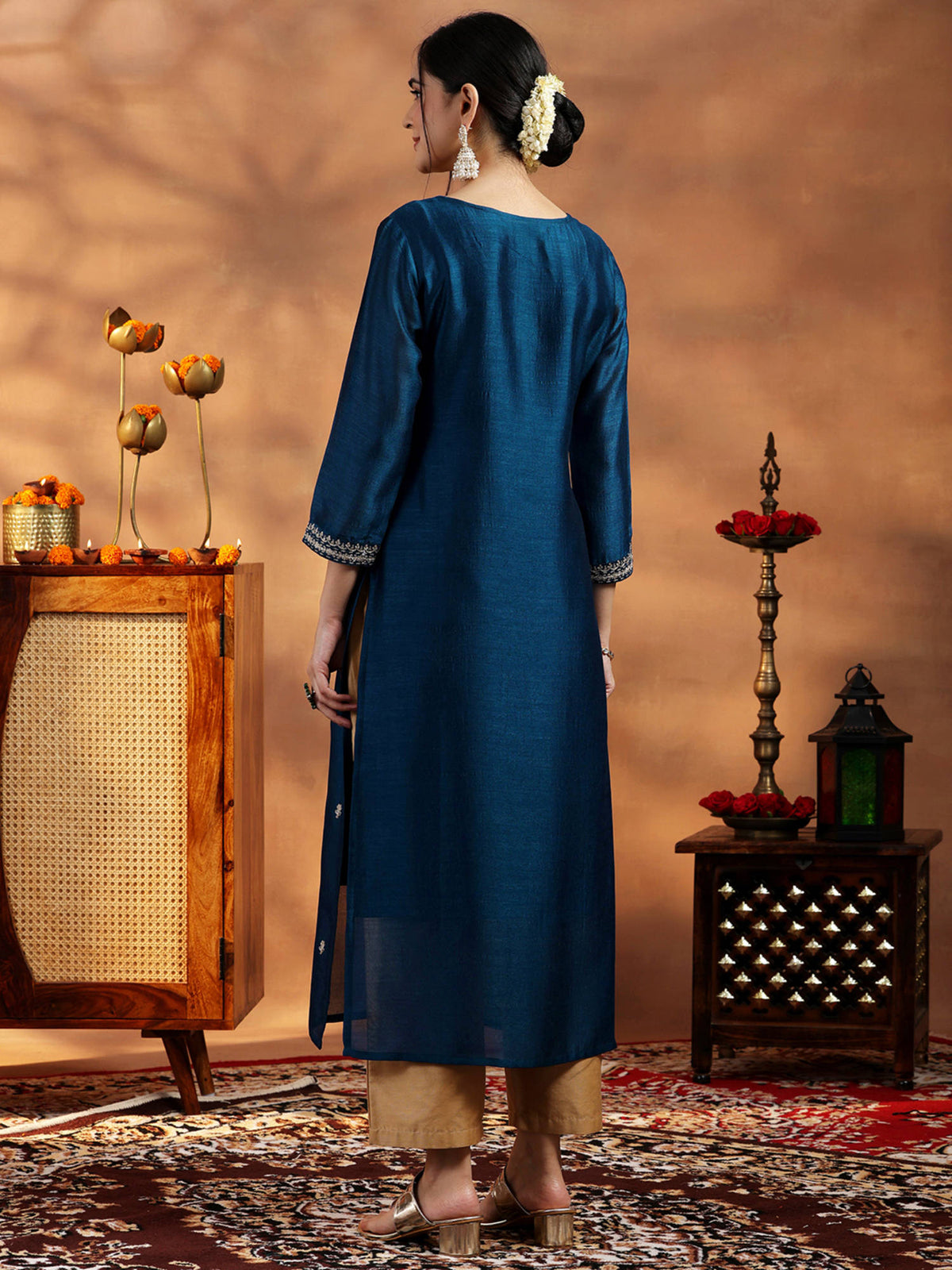 Maroon Embroidered Silk Straight Kurta | FY93 - view 10