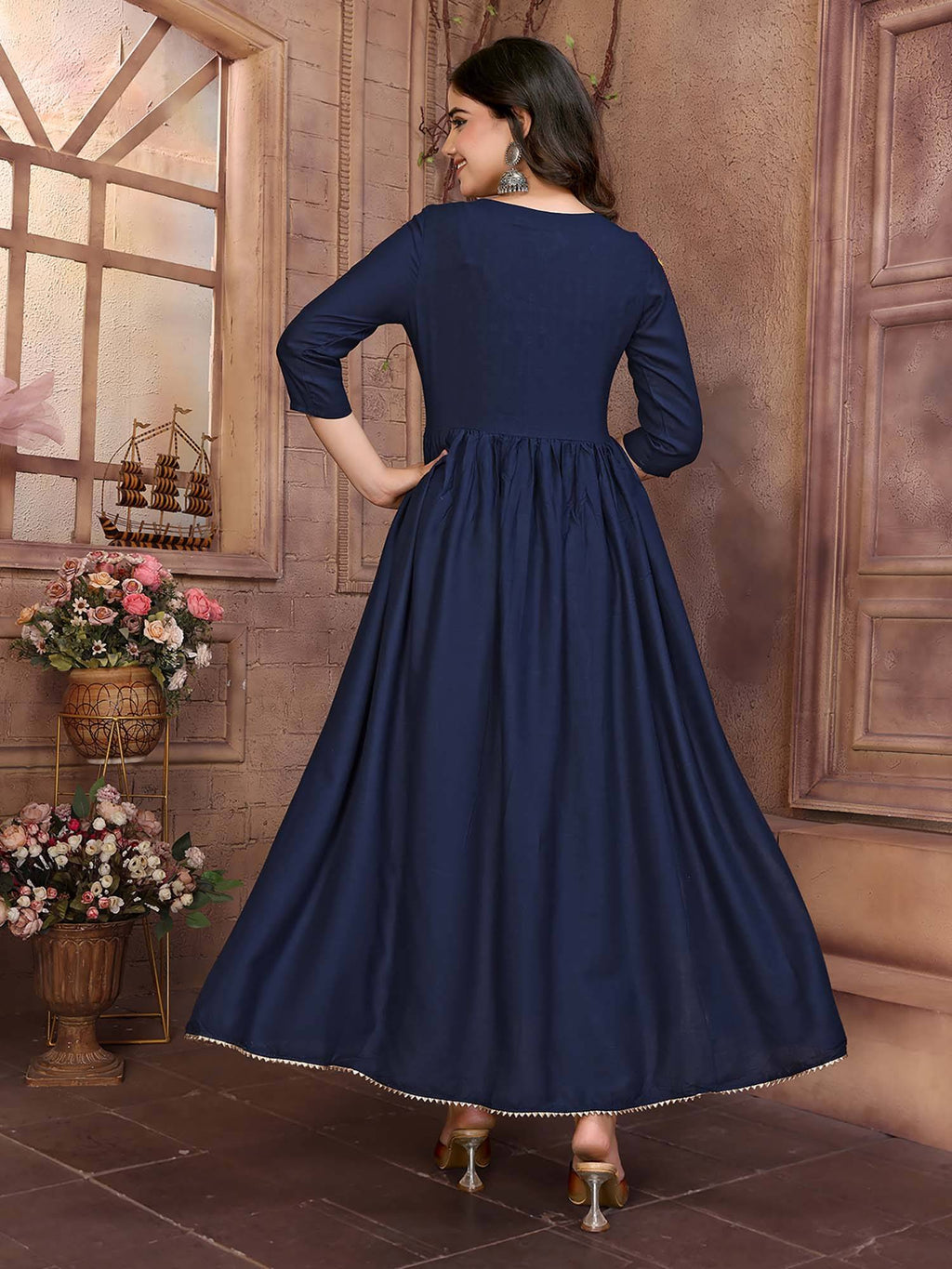 Women Maroon Rayon Embroidered Calf Length Anarkali Kurta | KDG - view 10