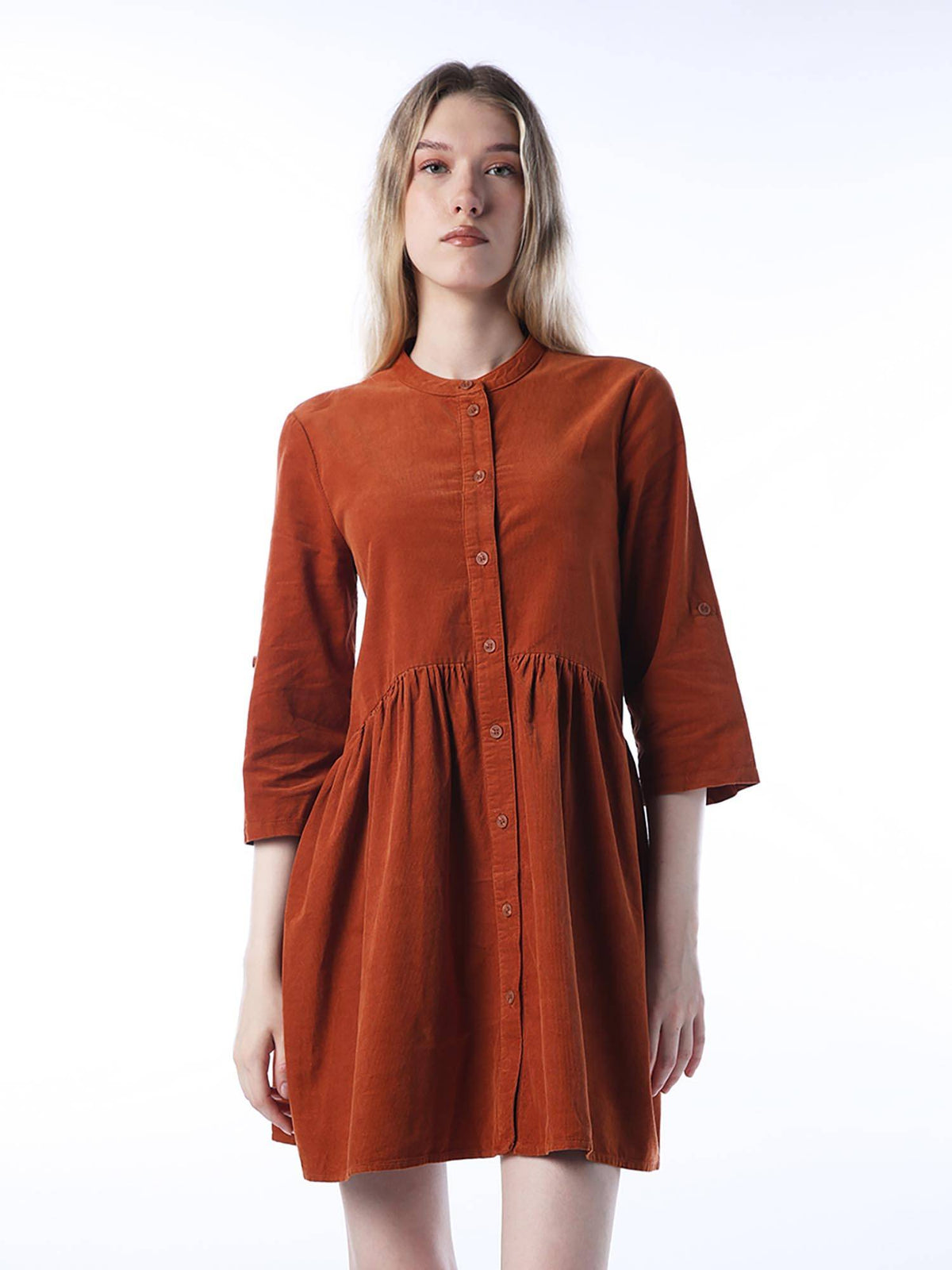 Women's Solid Loose Fit Rust Dress | O24 - view 3
