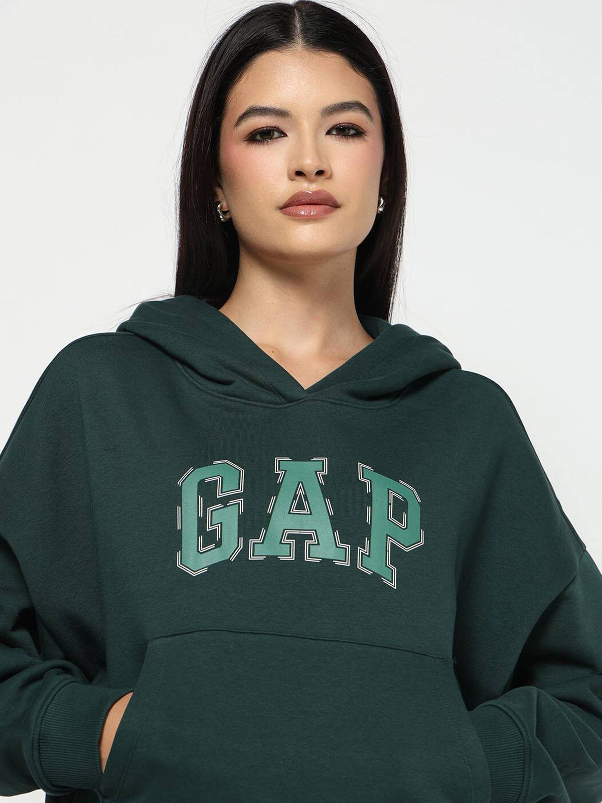 Women Green Text Logo Hoodie | HD56 - view 5